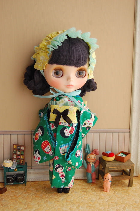 Dress set (Neo Blythe Size) “Neo-size Retro Kokeshi Kimono 3-piece Set” by TIROL
