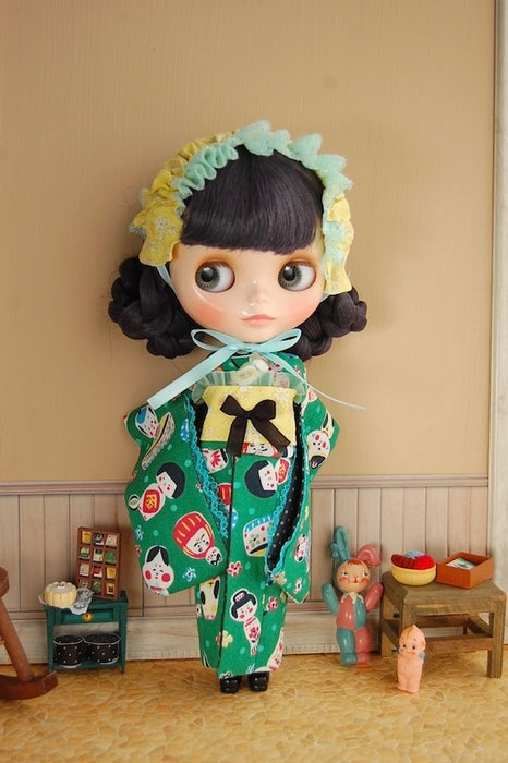 Dress set (Neo Blythe Size) “Neo-size Retro Kokeshi Kimono 3-piece Set” by TIROL