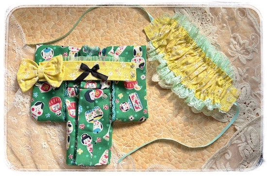 Dress set (Neo Blythe Size) “Neo-size Retro Kokeshi Kimono 3-piece Set” by TIROL