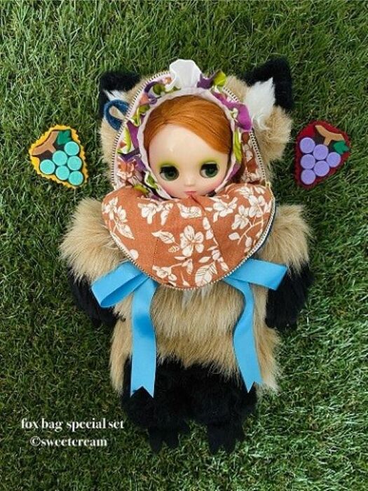 ドール用小物「Fox bag special set （bonnet  hat & grape brooch）」by sweetcream