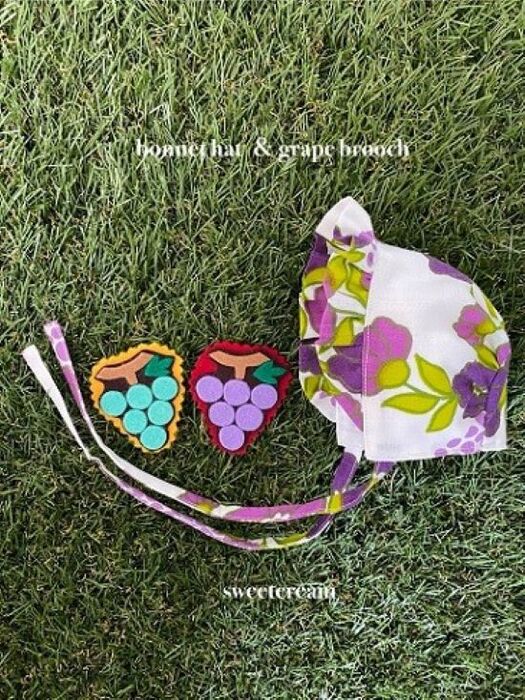 ドール用小物「Fox bag special set （bonnet  hat & grape brooch）」by sweetcream