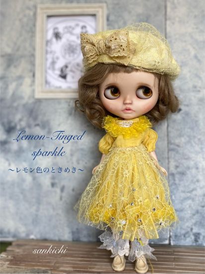 ドレスセット（ネオブライスサイズ）「Lemon-Tinged Sparkle  〜レモン色のときめき〜（小花柄））」by sankichi